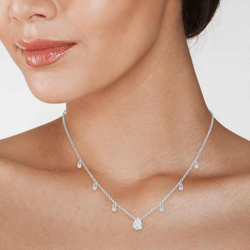 1.75Cttw Round/Pear CZ Dangle Pear Neck