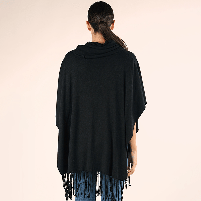 Poncho Sweater With Fringe - One Size