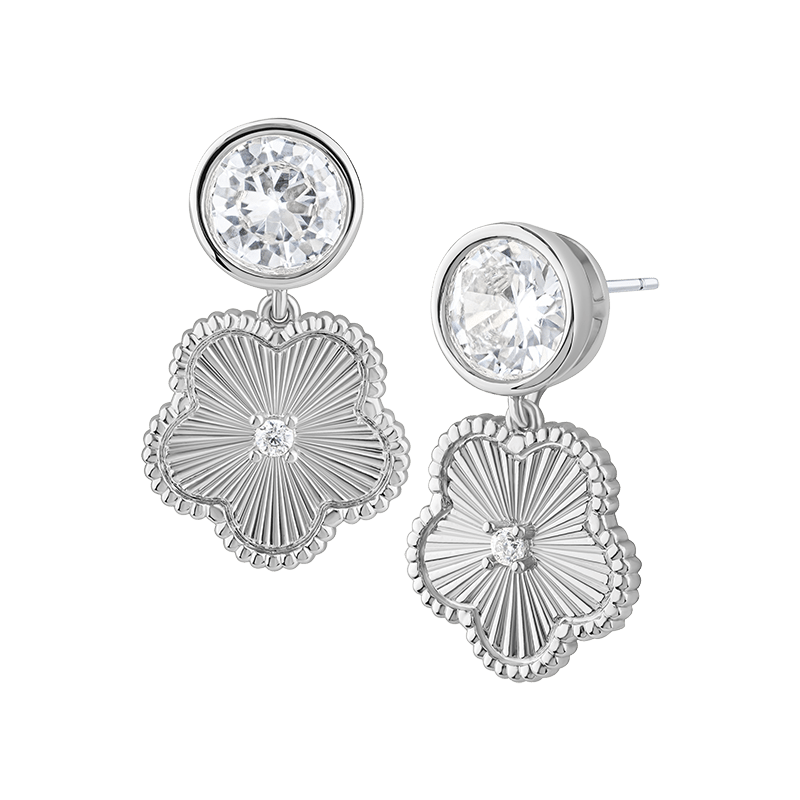 5Cttw Bezel Set/ Striated CZ Clover Drop 