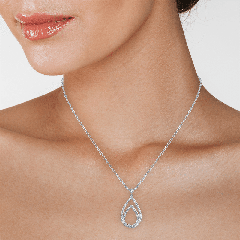 2 Cttw Pave Cz Interlocking Pear Shapes Pendant Necklace