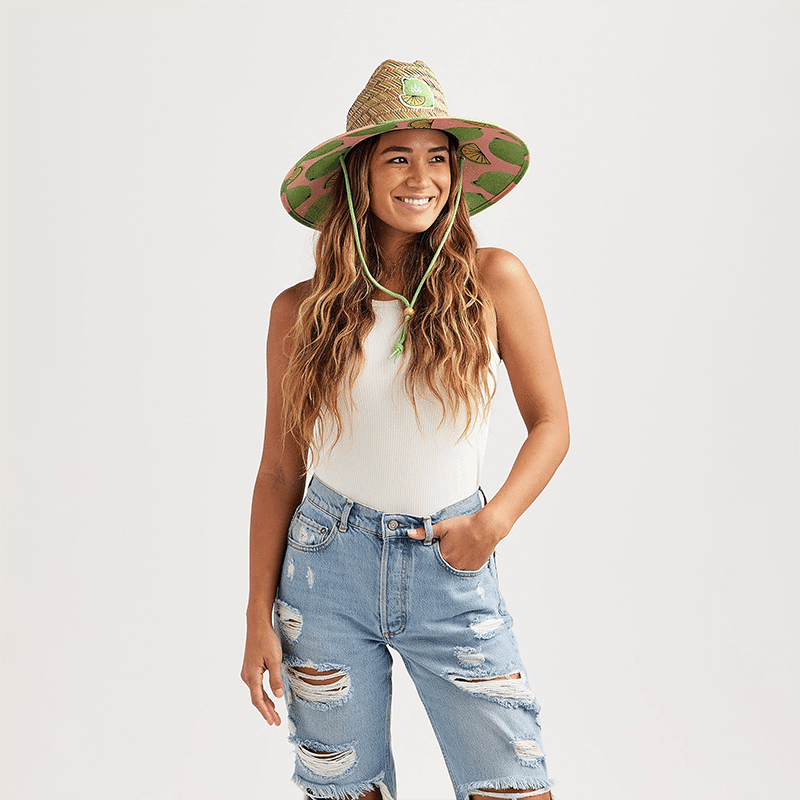 Straw Lifeguard Hat with Printed Brim