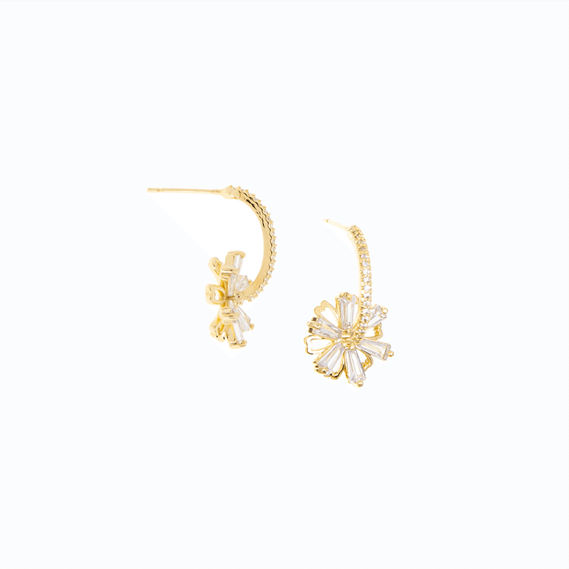Crystal Post Earring with Flower Cuff 