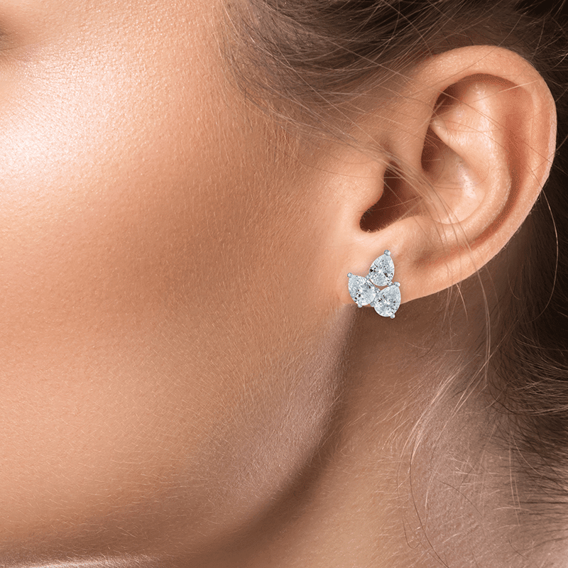 5 Cttw Pear Cz 3-Cluster Stud Post Ears