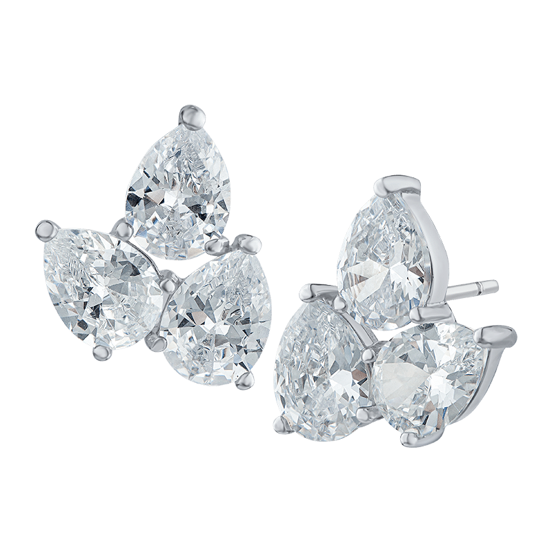 5 Cttw Pear Cz 3-Cluster Stud Post Ears