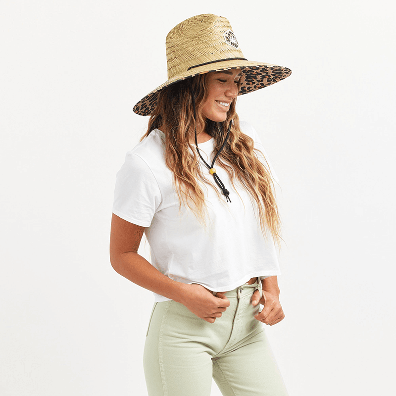 Big Cat Straw Lifeguard Hat with Printed Brim