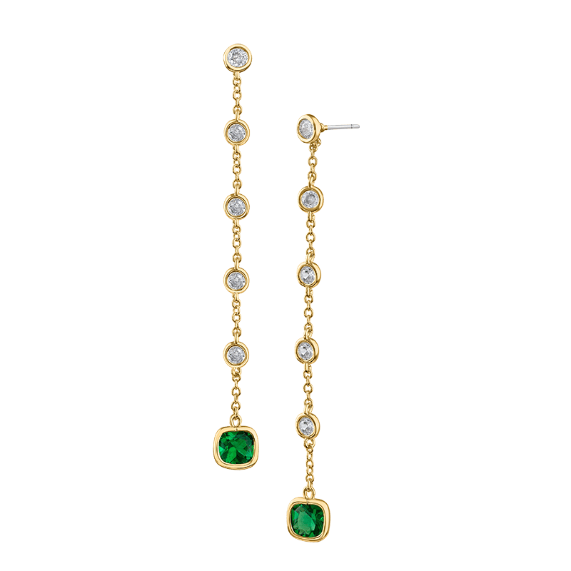 5CTTW Round Bezel CZ By Yard Cushion Drop Earring