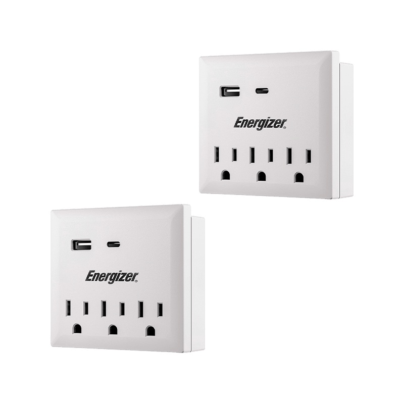 3 Outlet Wall Tap with 2 USB Ports (2 Pack)