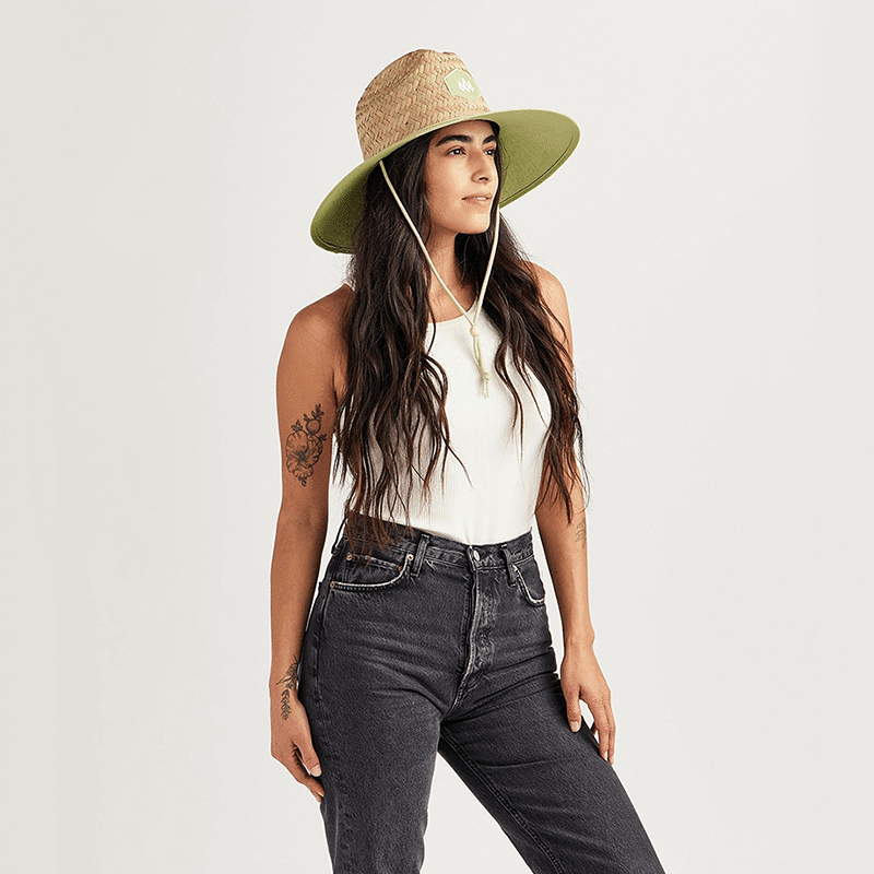 Pistachio Straw Lifeguard Hat with Solid Brim