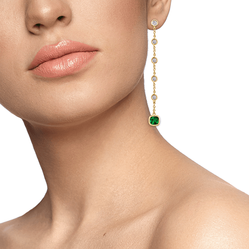 5CTTW Round Bezel CZ By Yard Cushion Drop Earring