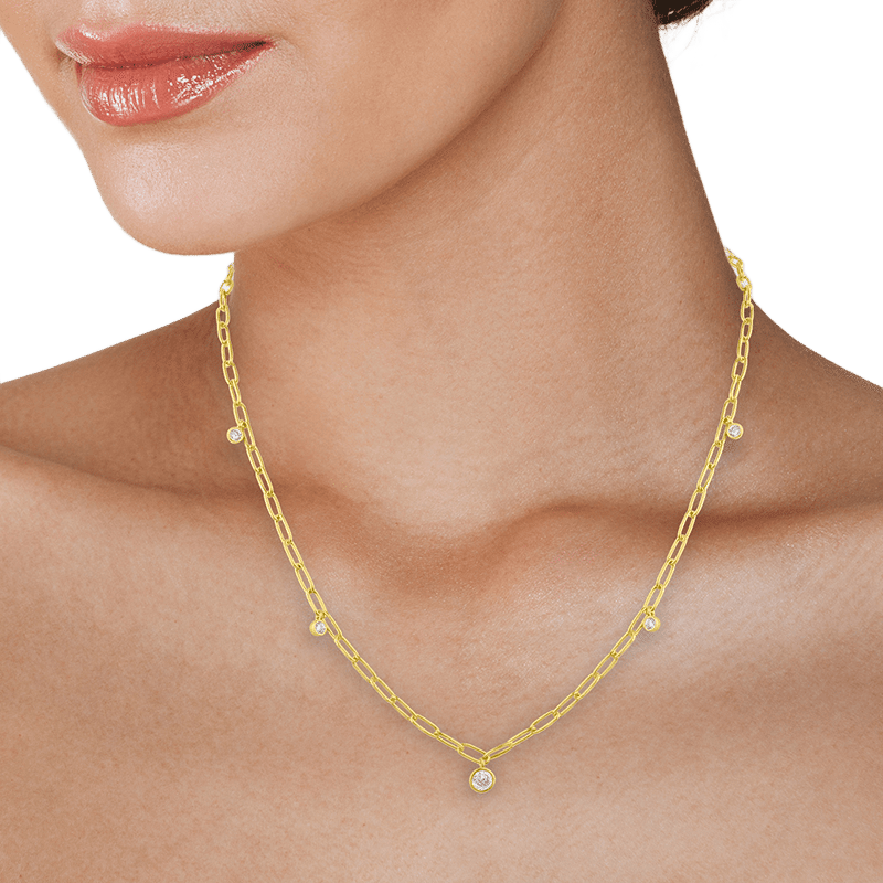 1 CTTW Rnd Bezel CZ On Oval Link Trend Necklace