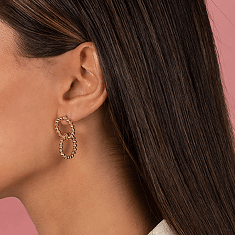 Small Beaded Double Circle Drop Stud Earring