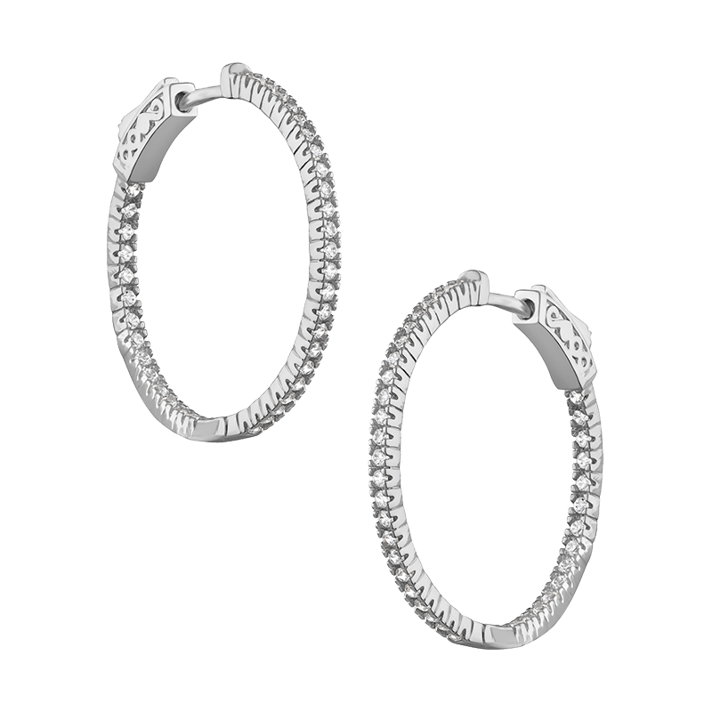 4 Cttw Pave Cz Inside/Outside Thin Hoop