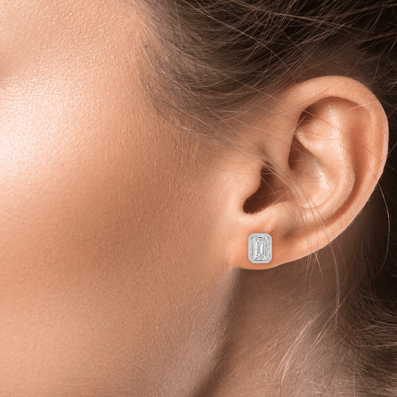 5Cttw Emerald Cz Bezel Framed Stud Post Ears