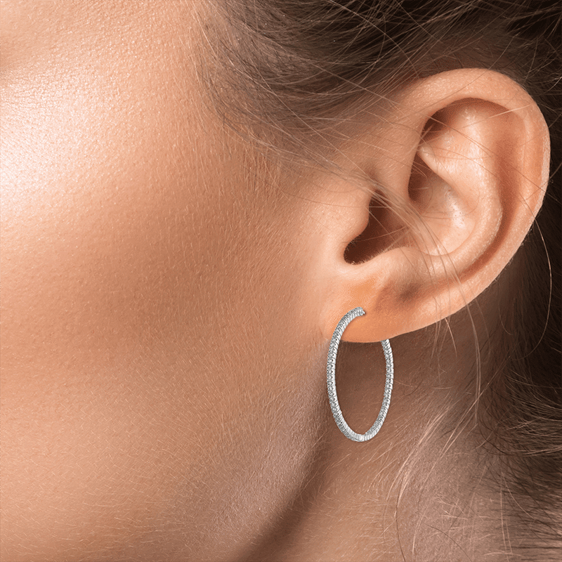 4 Cttw Pave Cz Inside/Outside Thin Hoop