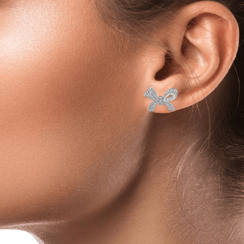 1.25Cttw Pave Cz Bow Stud Earrings
