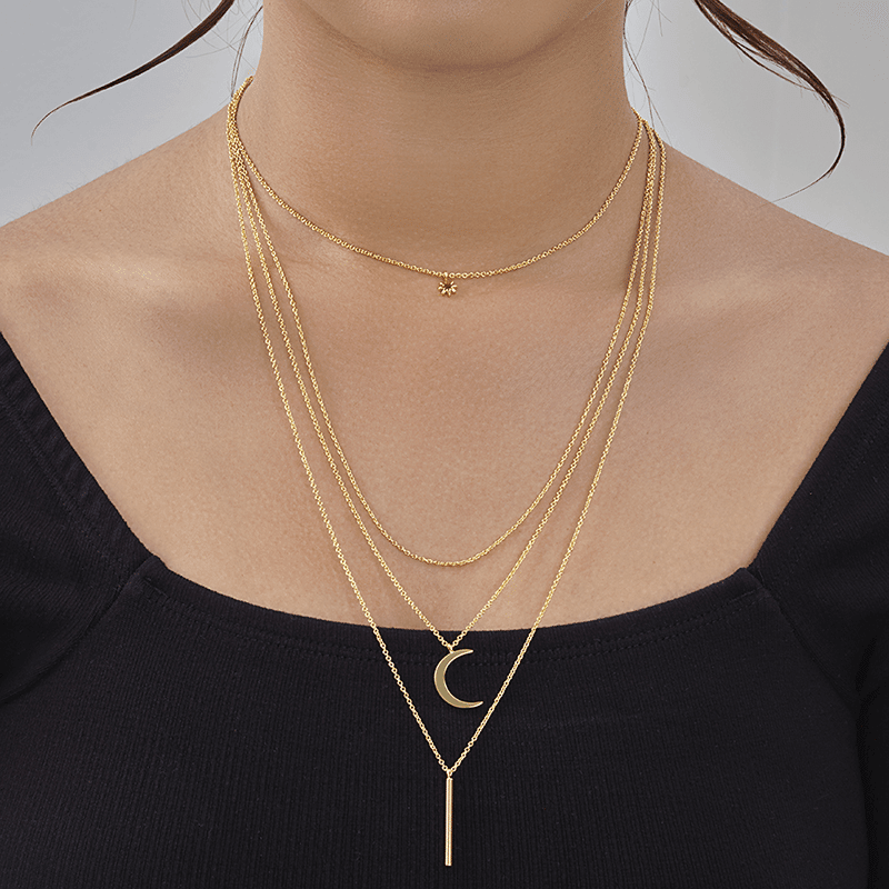Crescent & Bar Multi Layer Necklace