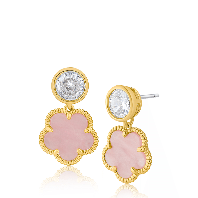 4 Cttw Rnd Cz Bezel W/ 5Clover Drop Earrings