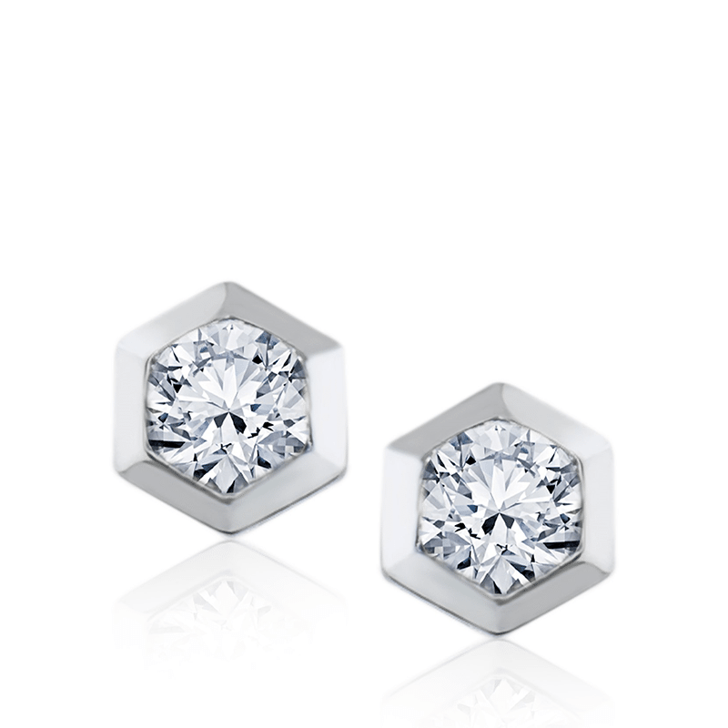 1cttw Round Cz Stud W/hexagon Frame