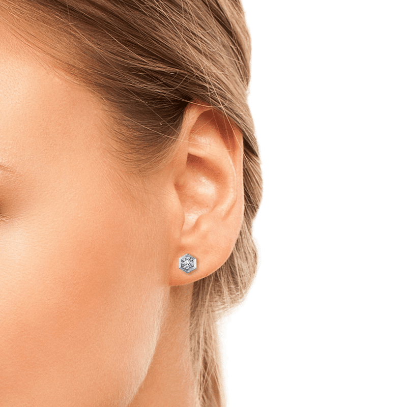 1cttw Round Cz Stud W/hexagon Frame