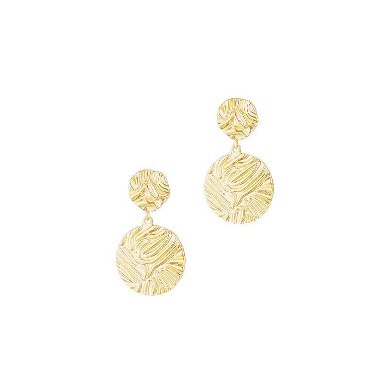 Textured Etching 18k Gold Plated Earrings (Gold)