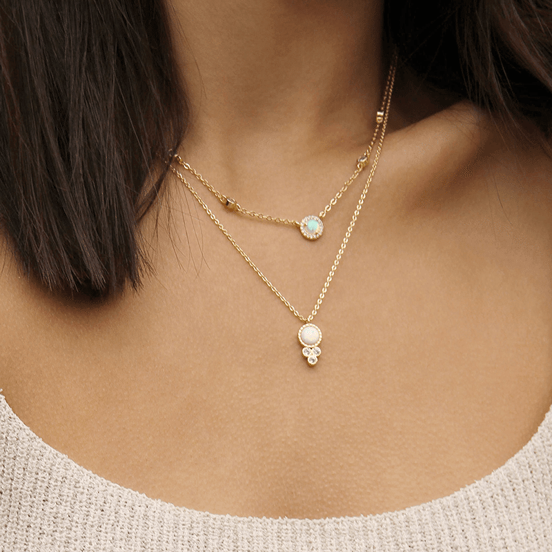 Olivia Opal And Crystal Necklace (Gold)