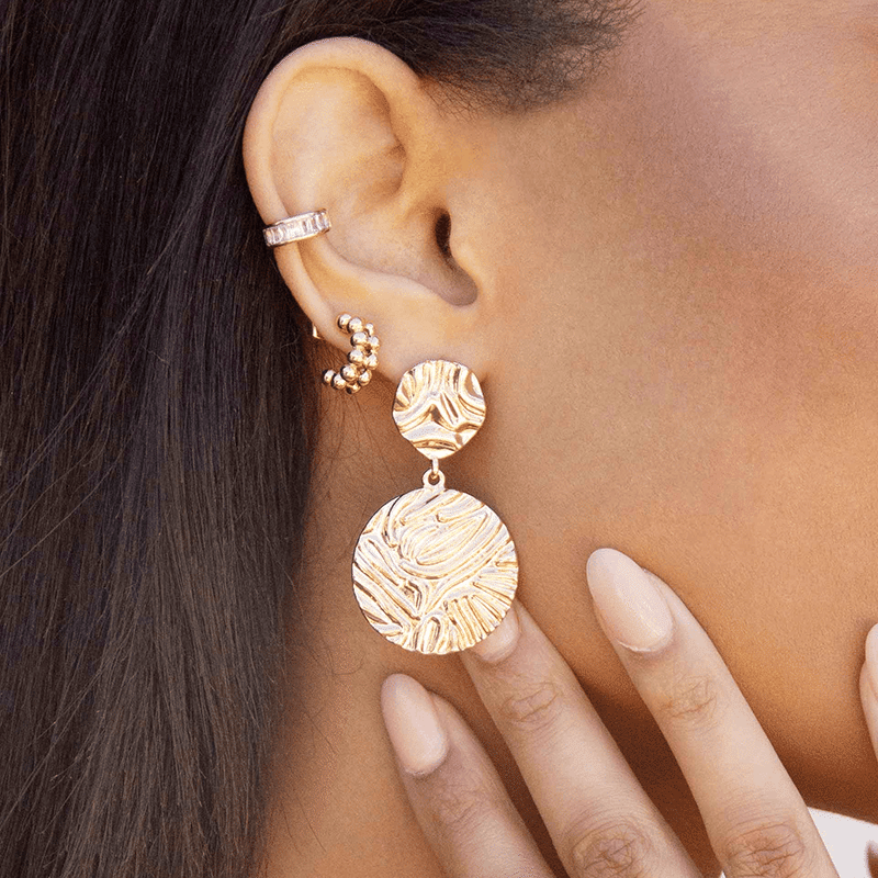 Textured Etching 18k Gold Plated Earrings (Gold)