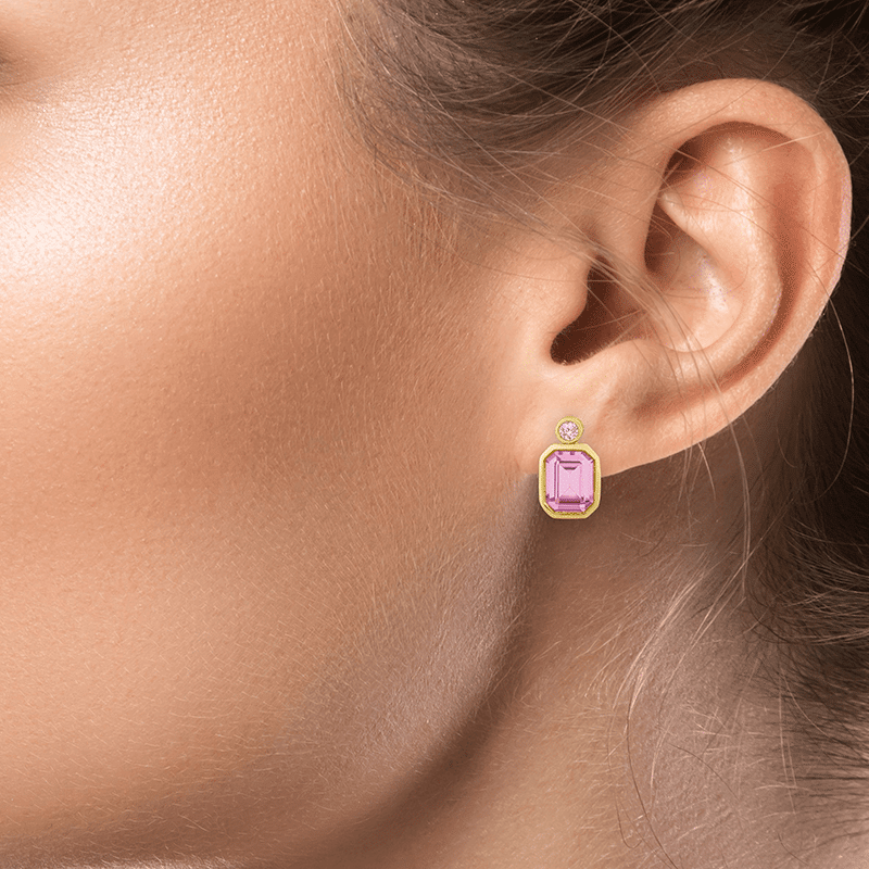 3 Cttw Round/emer Cz Bezel Mini Drop Ears