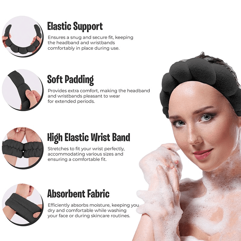 Non-Slip Bubble Spa Headband Set