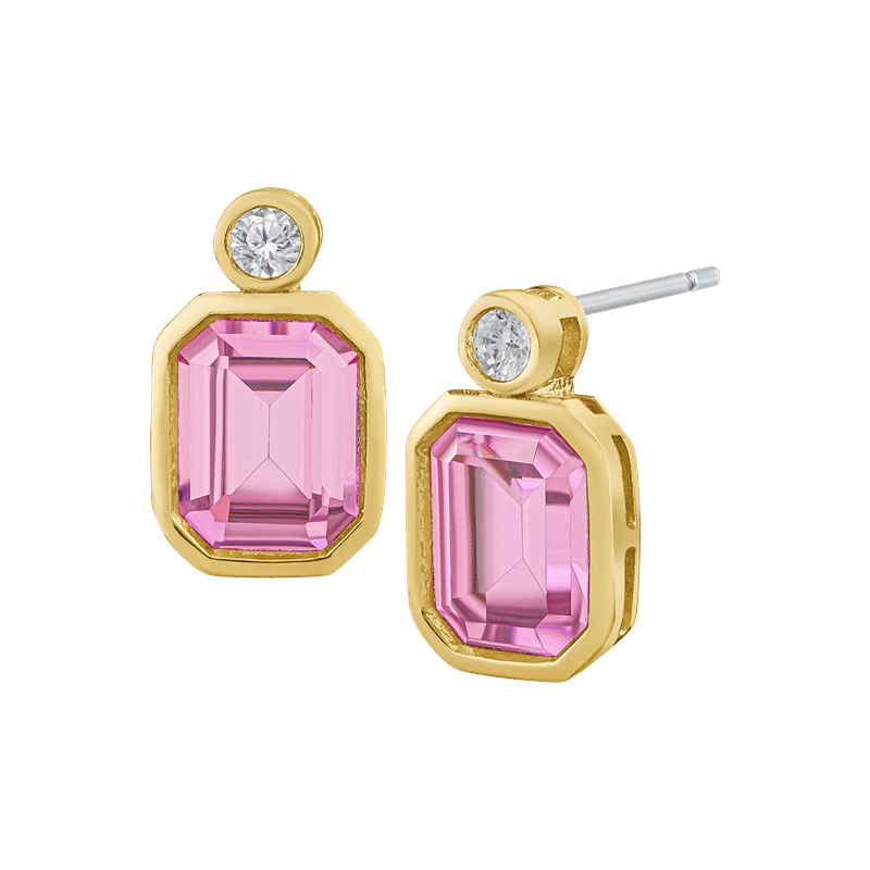 3 Cttw Round/emer Cz Bezel Mini Drop Ears