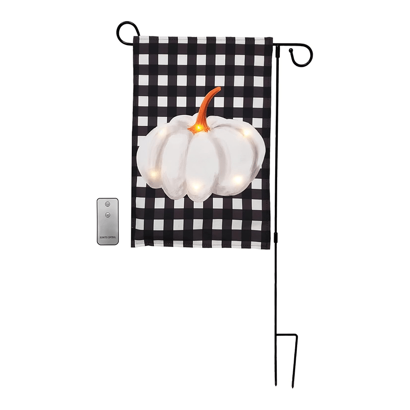 Battery-Operated Lighted Fall Garden Flag with Stand