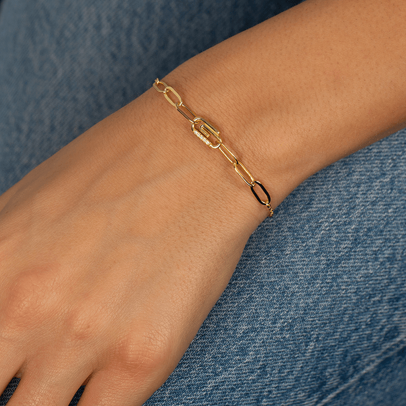 Pave Safety Pin Paperclip Bracelet