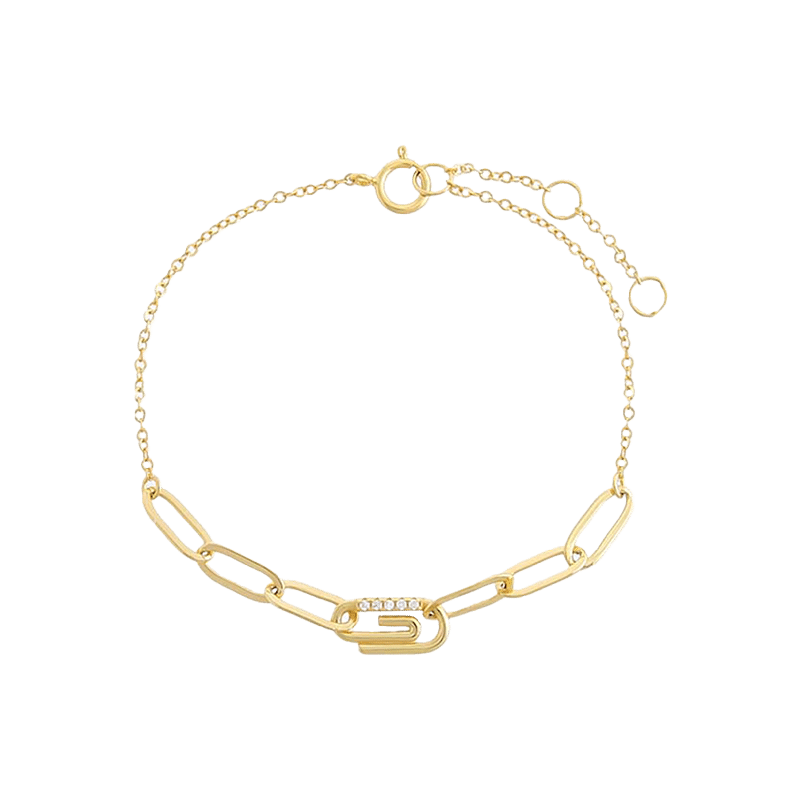 Pave Safety Pin Paperclip Bracelet