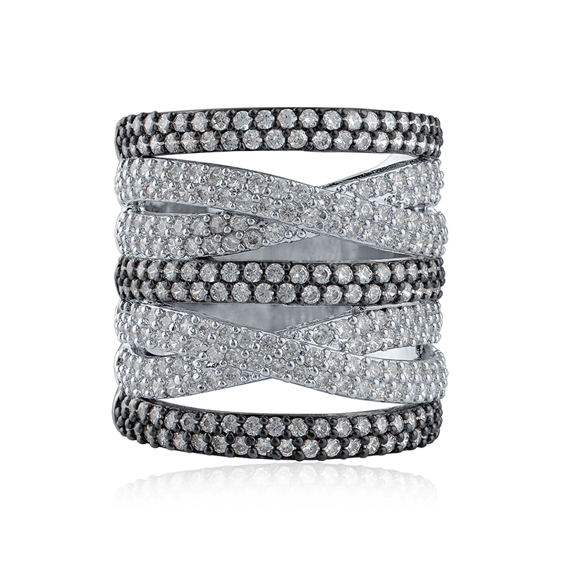 4Cttw Round Cz Ring Pave Multi Band - Size 6