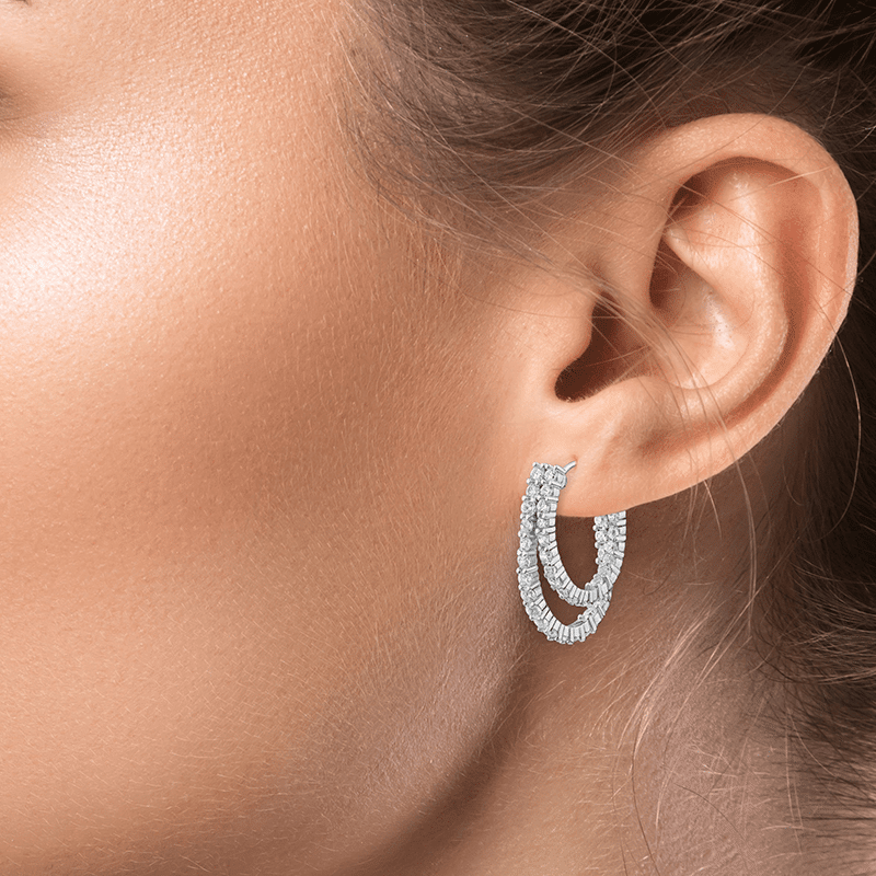 3.5Cttw Rnd Cz Double Hoop Earrings