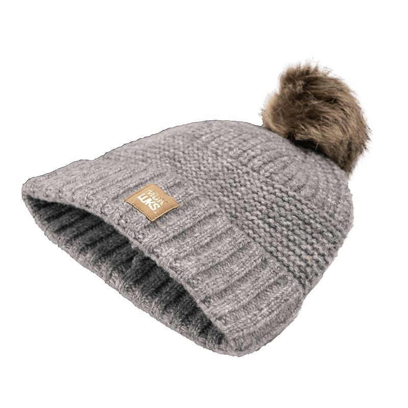 Cuffed Cap with Natural Faux Fur Pom