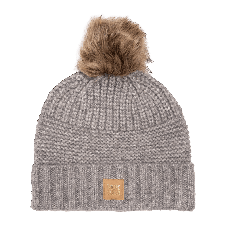 Cuffed Cap with Natural Faux Fur Pom