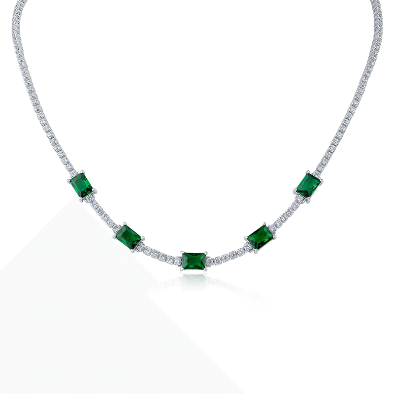 26Cttw Cz Tennis Necklace With Emerald Stations