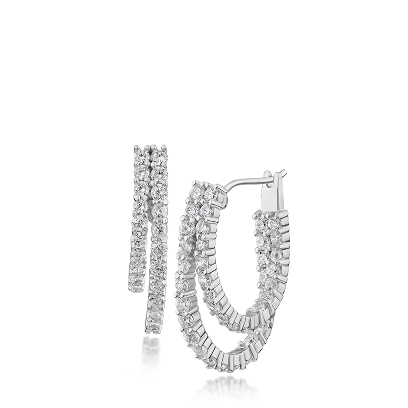 3.5Cttw Rnd Cz Double Hoop Earrings