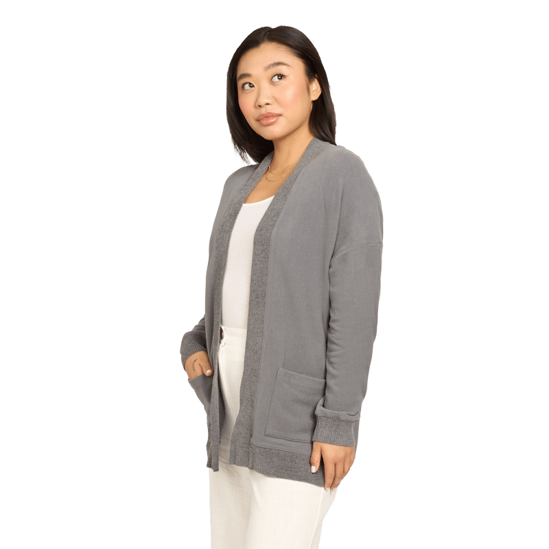 Malibu Collection® Brushed Fleece Sweater Mix Cardigan - S