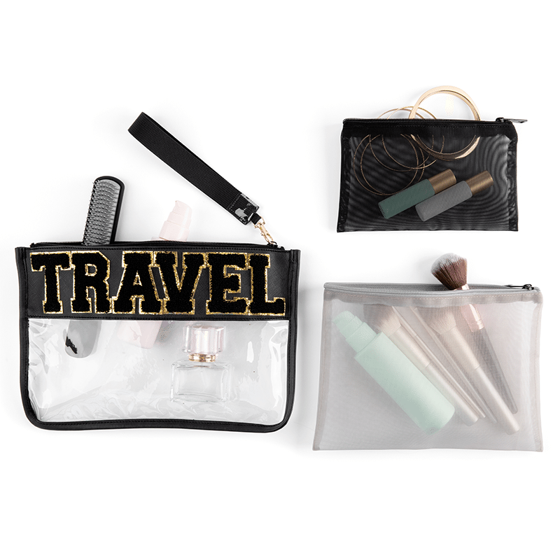 Black Travel Pouch Set 3pc