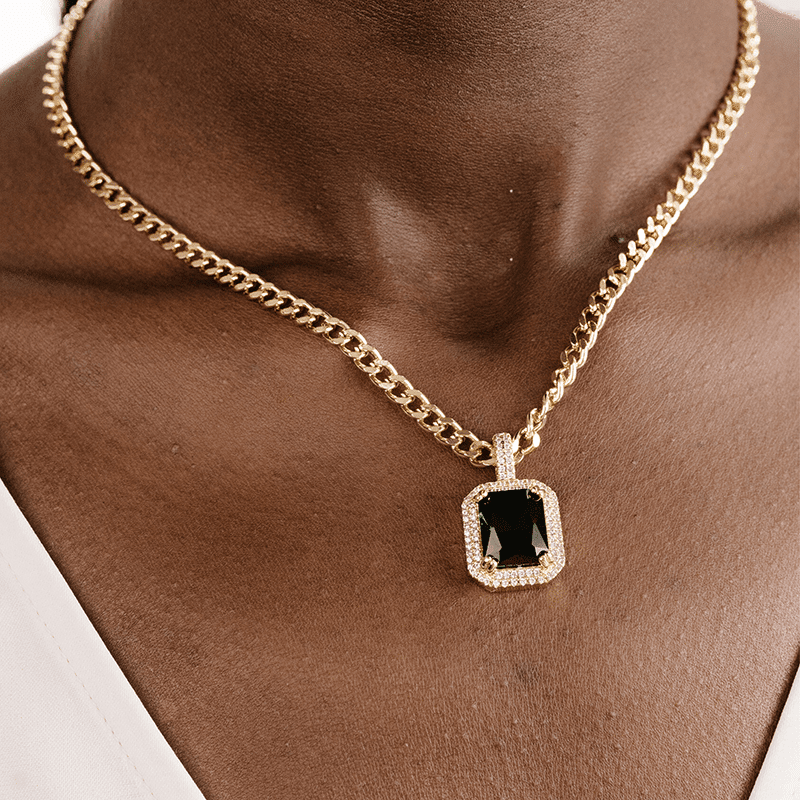 Emerald Stone Pendant Link Necklace