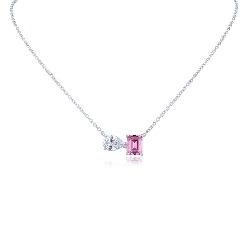 2 Cttw Pear/Emer Cz Modern Pendant Necklace
