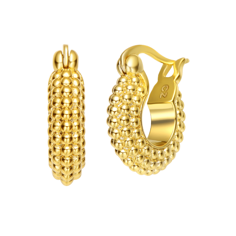 14K Gold Plated Bead Hoop Earrings (Gold)