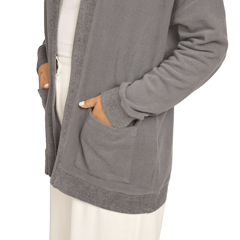 Malibu Collection® Brushed Fleece Sweater Mix Cardigan - S