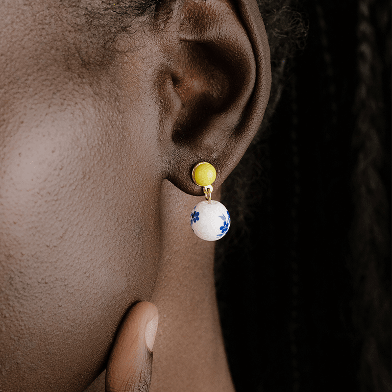 Indigo Floral 18k Gold Plated Drop Earrings