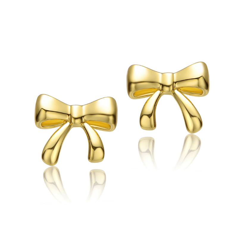 14K Gold Plated Tiny Ribbons Stud Earrings (Gold)