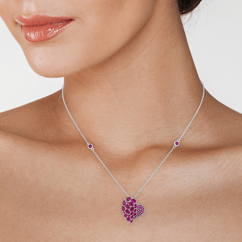 3Cttw Multi Cz Mosaic Heart Pend/Neck