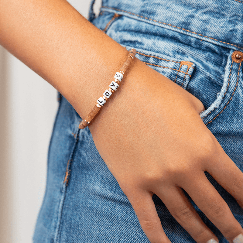 Natural Stone Stretch Bracelet with Beaded LOVE Blocks