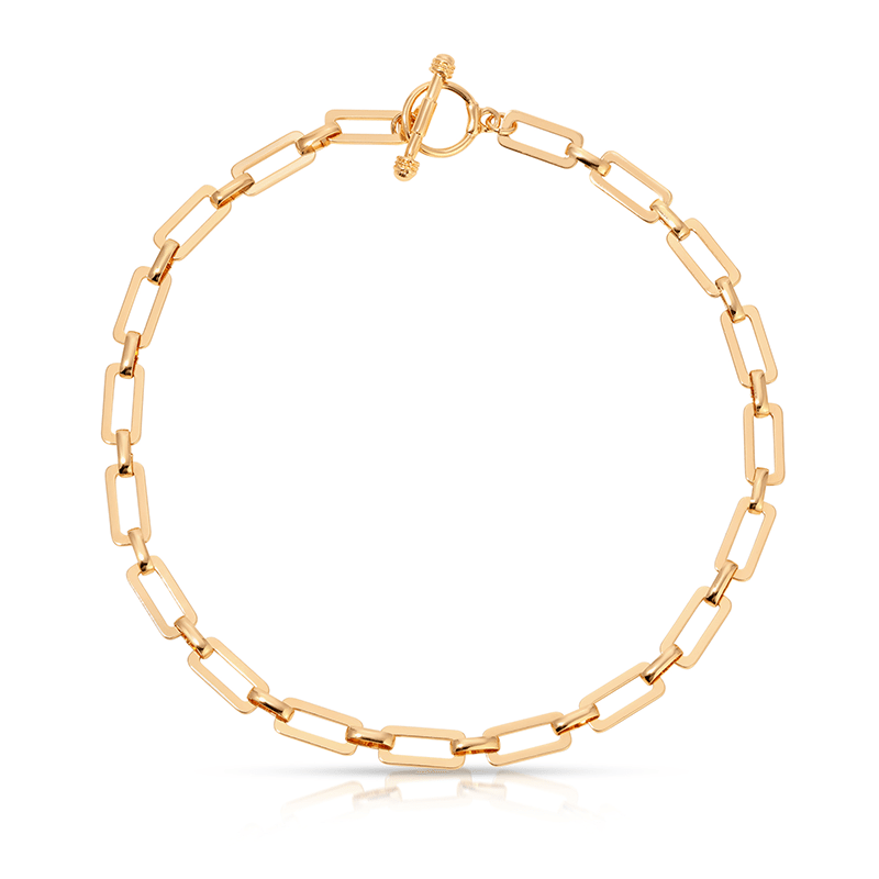 Golden Flat Rectangle Chain Necklace
