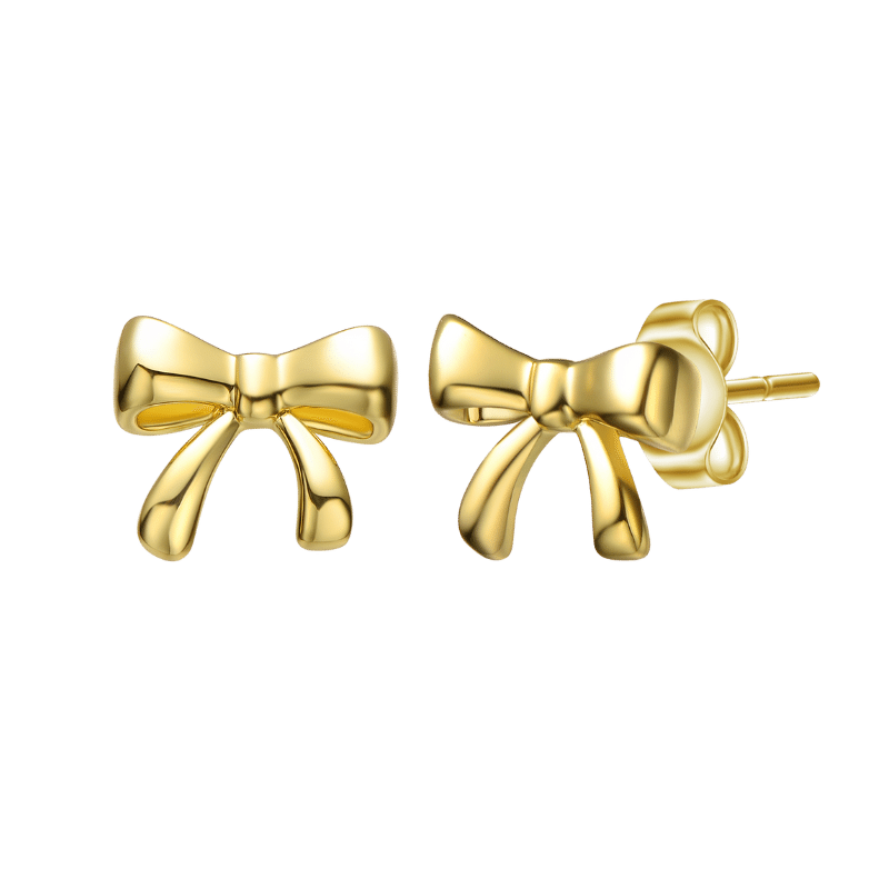14K Gold Plated Tiny Ribbons Stud Earrings (Gold)